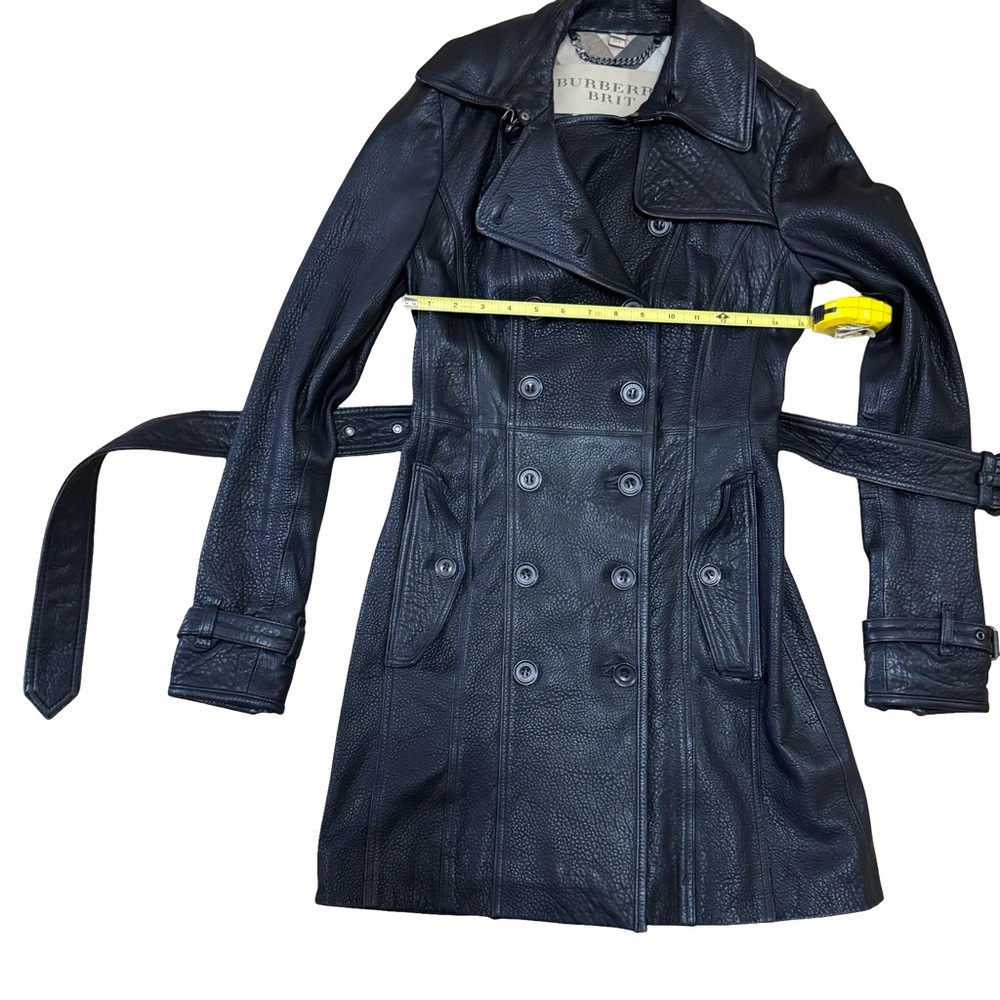 Burberry Black Lamb Leather Double-Breasted Trench Coat Size 2US - Picture 4 of 13